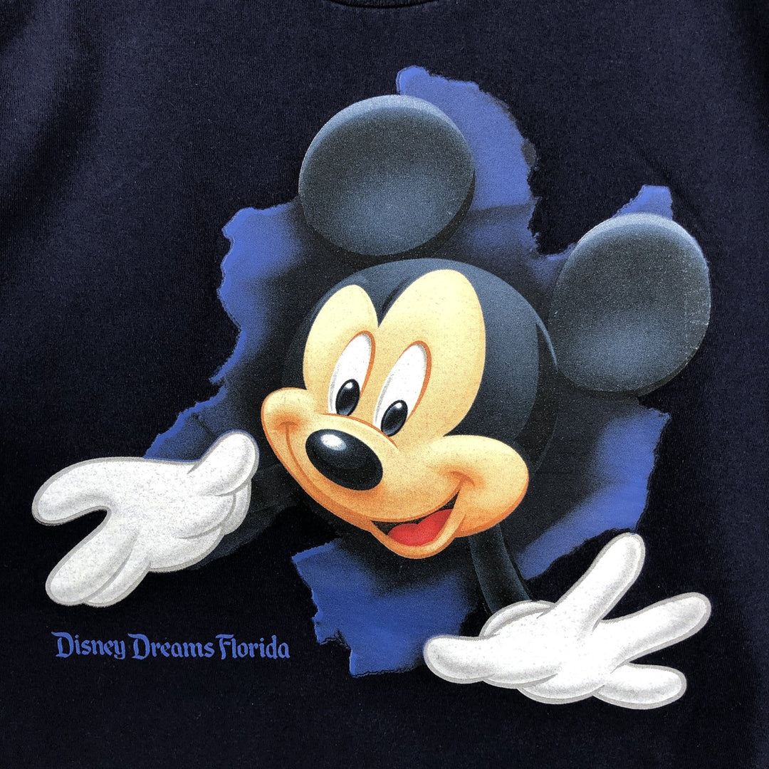 Disney MICKEY MOUSE character print T-shirt, men's size XL (approx.) cotton navy blue type Vintage Second Hand