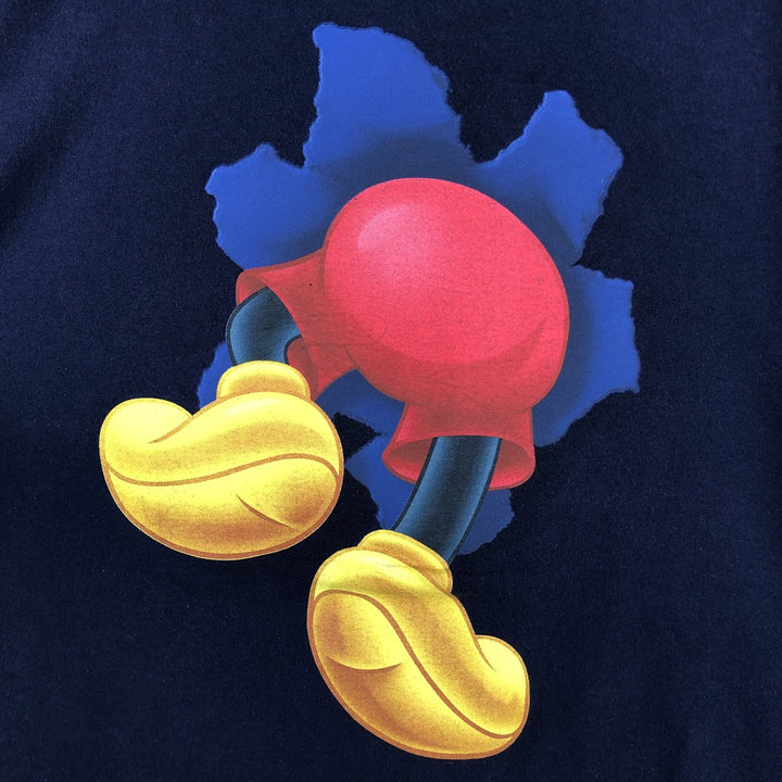 Disney MICKEY MOUSE character print T-shirt, men's size XL (approx.) cotton navy blue type Vintage Second Hand