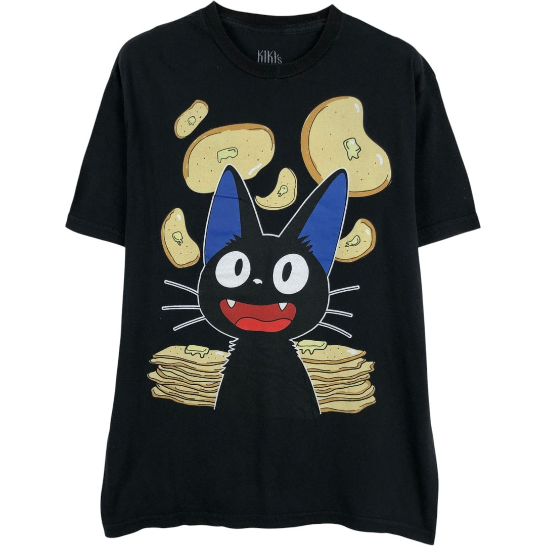Studio Ghibli Kiki's Delivery Service Jiji Anime Character Print T-Shirt (Men's Size S) cotton black type Vintage Second Hand