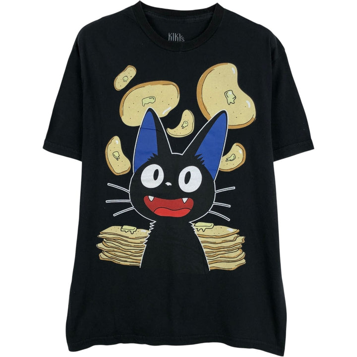 Studio Ghibli Kiki's Delivery Service Jiji Anime Character Print T-Shirt (Men's Size S) cotton black type Vintage Second Hand