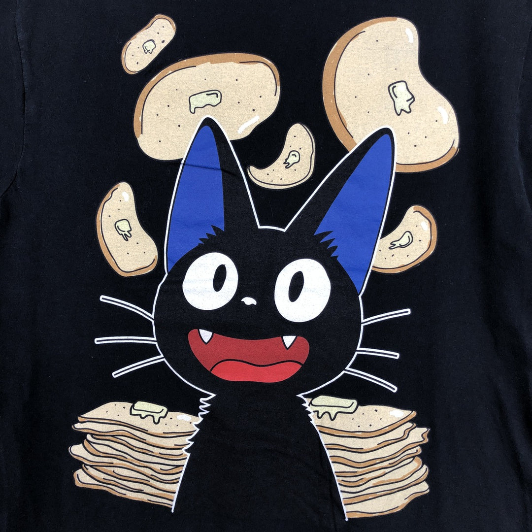 Studio Ghibli Kiki's Delivery Service Jiji Anime Character Print T-Shirt (Men's Size S) cotton black type Vintage Second Hand
