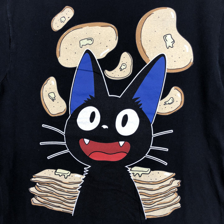 Studio Ghibli Kiki's Delivery Service Jiji Anime Character Print T-Shirt (Men's Size S) cotton black type Vintage Second Hand