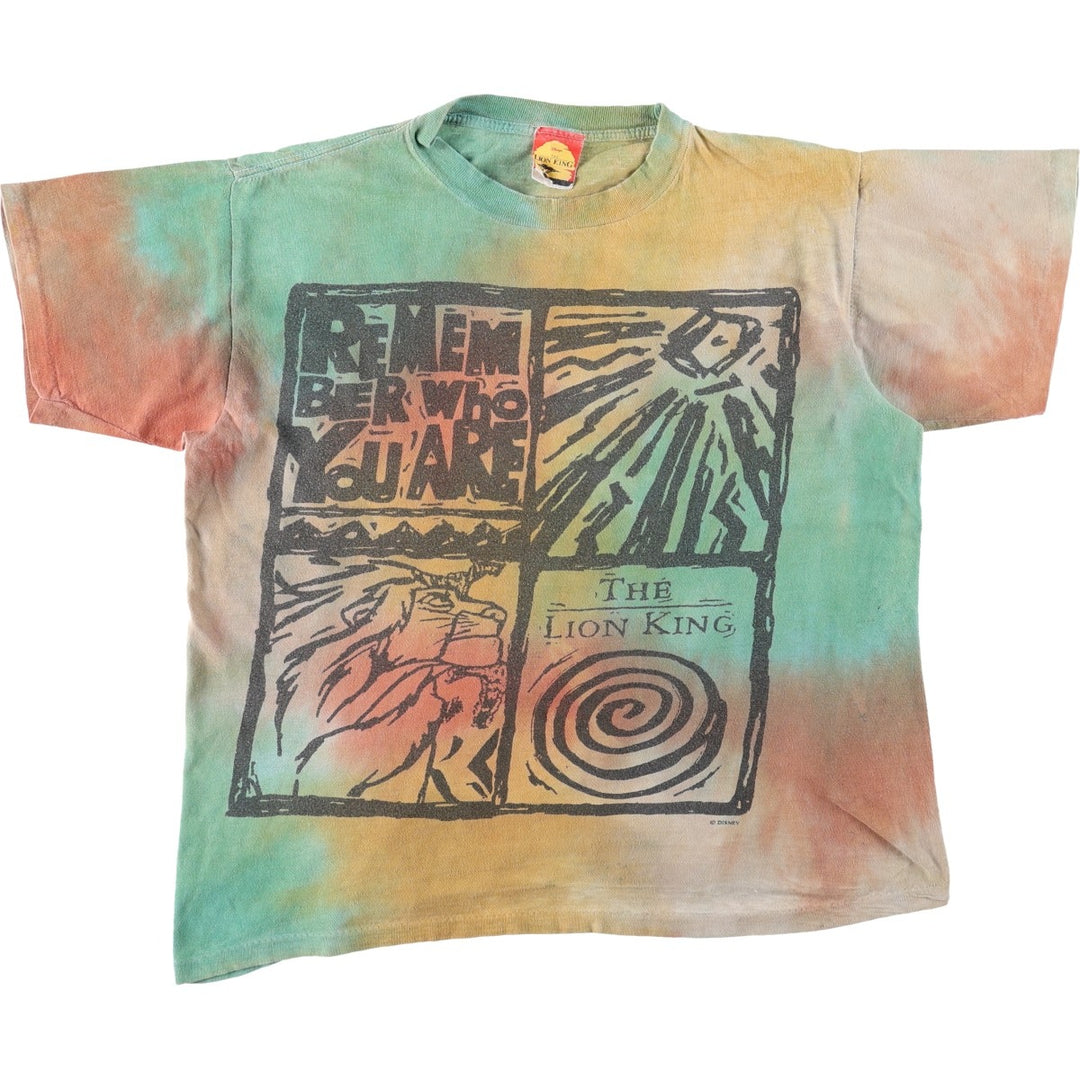 90'S Disney THE LION KING Tie-Dye Pattern Character Print T-Shirt, Men's Size L (approx.), Vintage cotton multicolor Vintage Second Hand