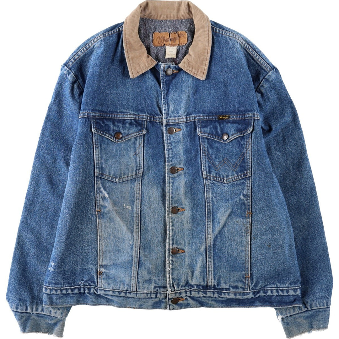 80s-90'S Wrangler Denim Jacket, Made in USA, Men's XL equivalent, Vintage cotton blue type Vintage Second Hand