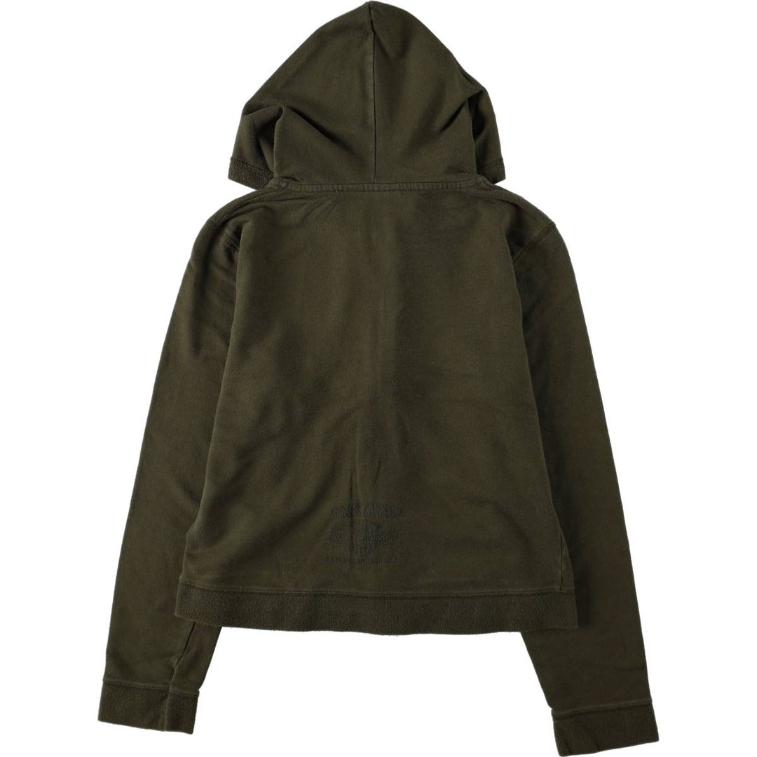 Harley-Davidson Eagle Pattern Sweatshirt Full-Zip Hoodie, Made in USA, Women's Size L (approx.) cotton Khaki type Vintage Second Hand