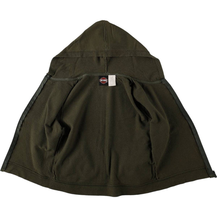 Harley-Davidson Eagle Pattern Sweatshirt Full-Zip Hoodie, Made in USA, Women's Size L (approx.) cotton Khaki type Vintage Second Hand