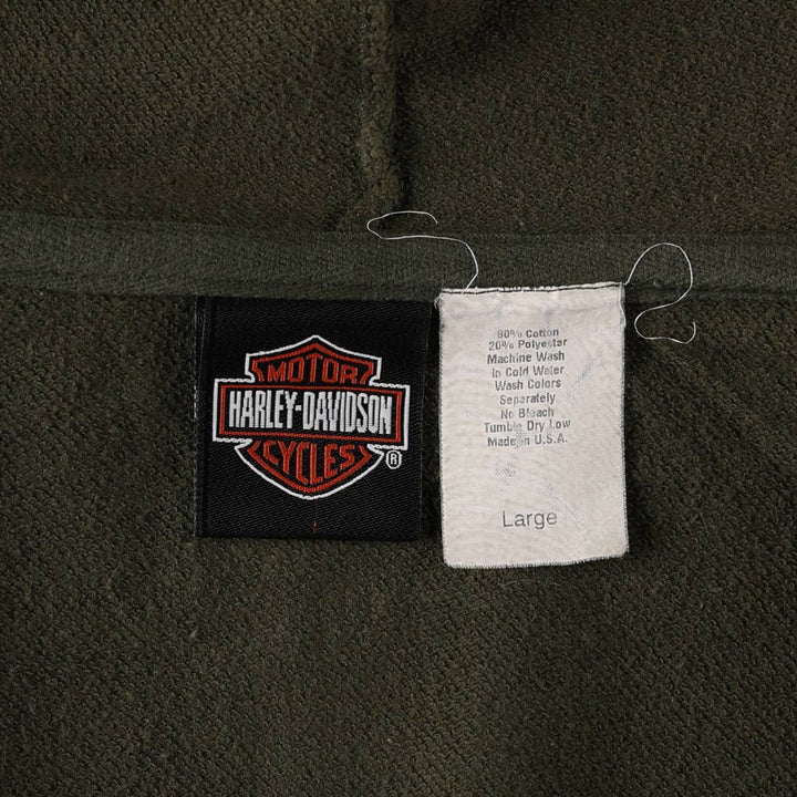 Harley-Davidson Eagle Pattern Sweatshirt Full-Zip Hoodie, Made in USA, Women's Size L (approx.) cotton Khaki type Vintage Second Hand