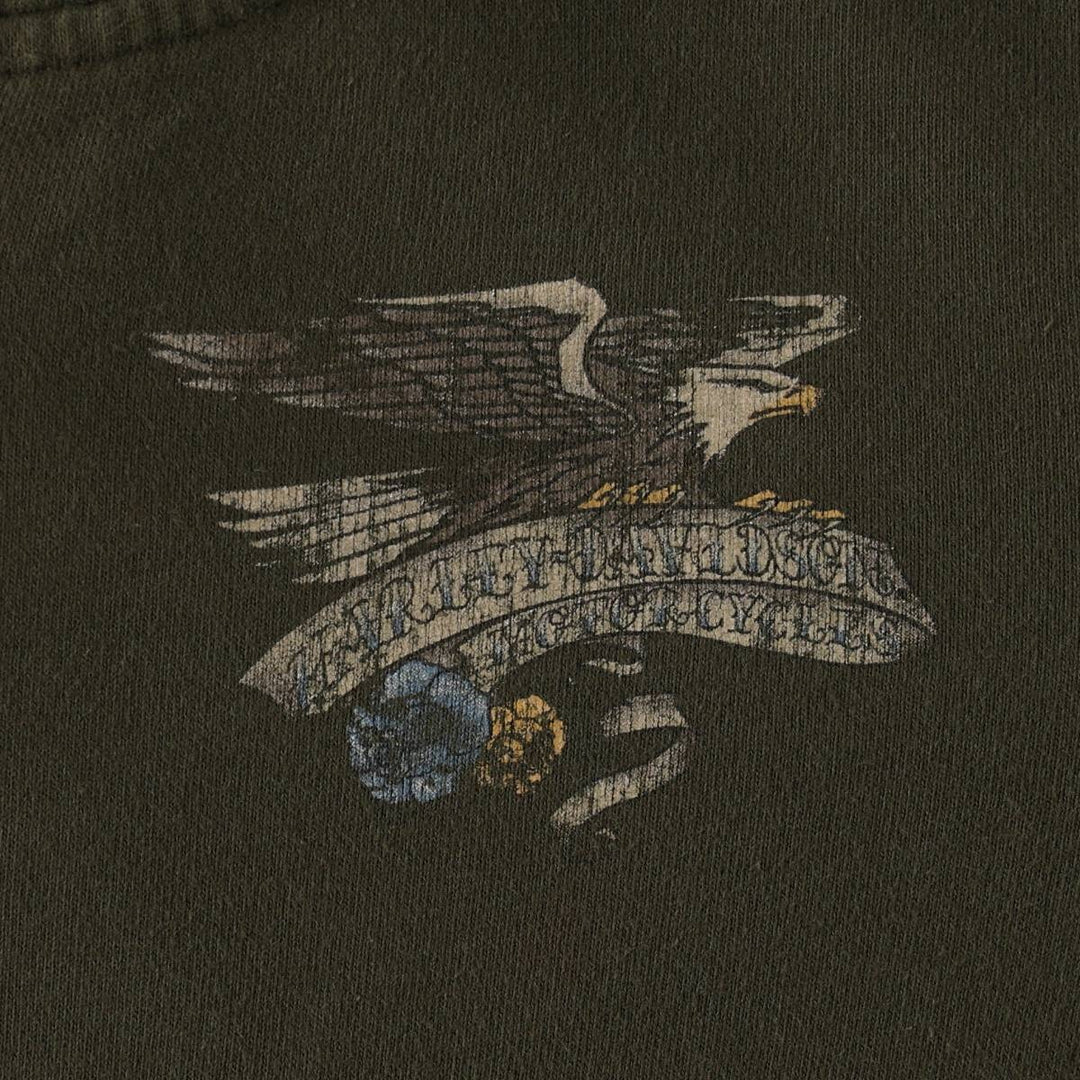 Harley-Davidson Eagle Pattern Sweatshirt Full-Zip Hoodie, Made in USA, Women's Size L (approx.) cotton Khaki type Vintage Second Hand