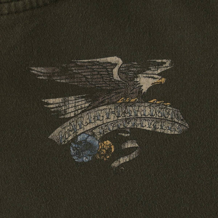 Harley-Davidson Eagle Pattern Sweatshirt Full-Zip Hoodie, Made in USA, Women's Size L (approx.) cotton Khaki type Vintage Second Hand