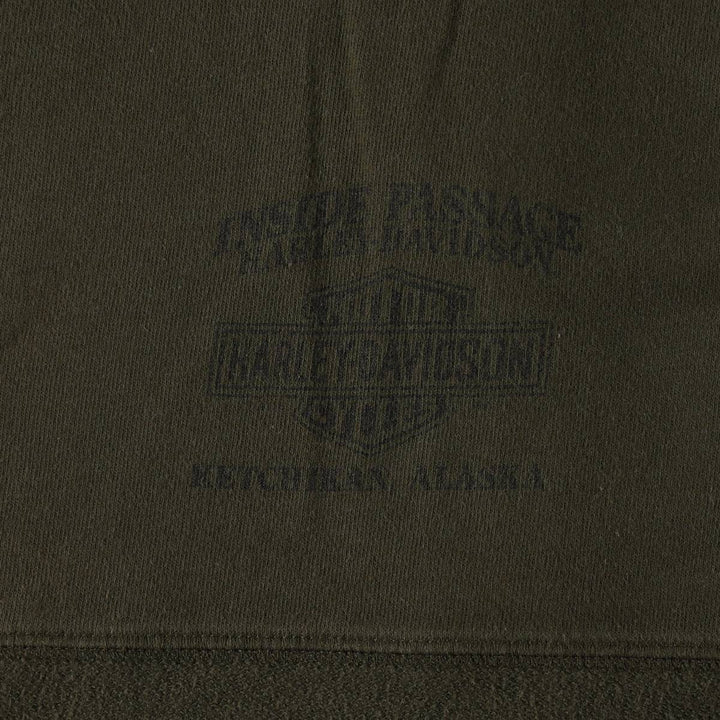 Harley-Davidson Eagle Pattern Sweatshirt Full-Zip Hoodie, Made in USA, Women's Size L (approx.) cotton Khaki type Vintage Second Hand