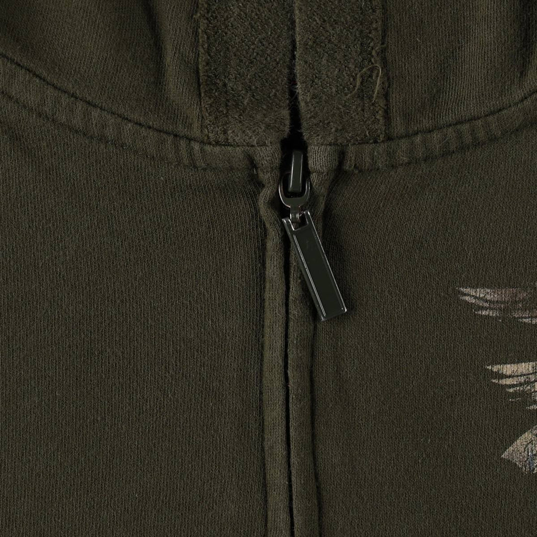 Harley-Davidson Eagle Pattern Sweatshirt Full-Zip Hoodie, Made in USA, Women's Size L (approx.) cotton Khaki type Vintage Second Hand