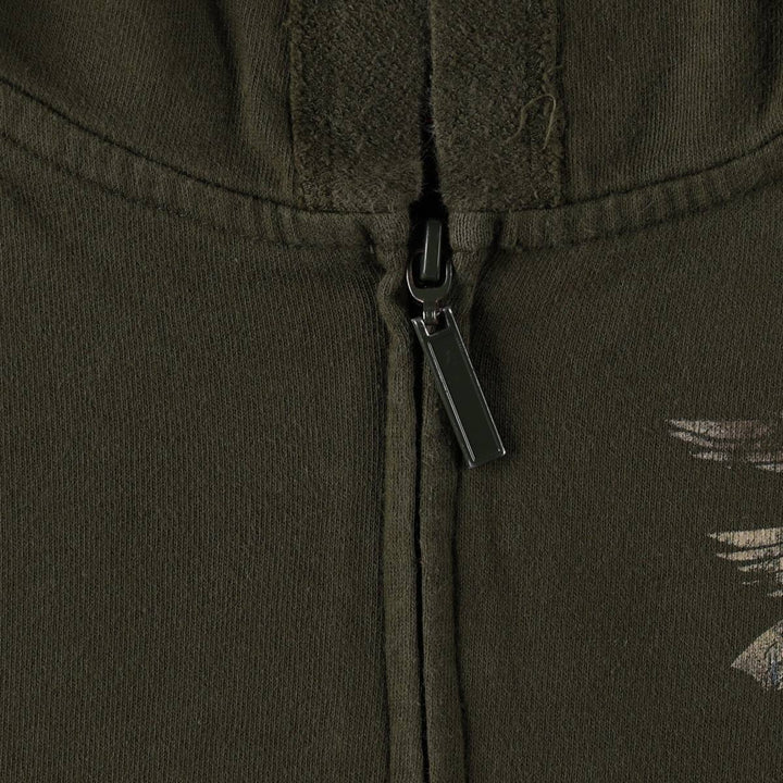 Harley-Davidson Eagle Pattern Sweatshirt Full-Zip Hoodie, Made in USA, Women's Size L (approx.) cotton Khaki type Vintage Second Hand