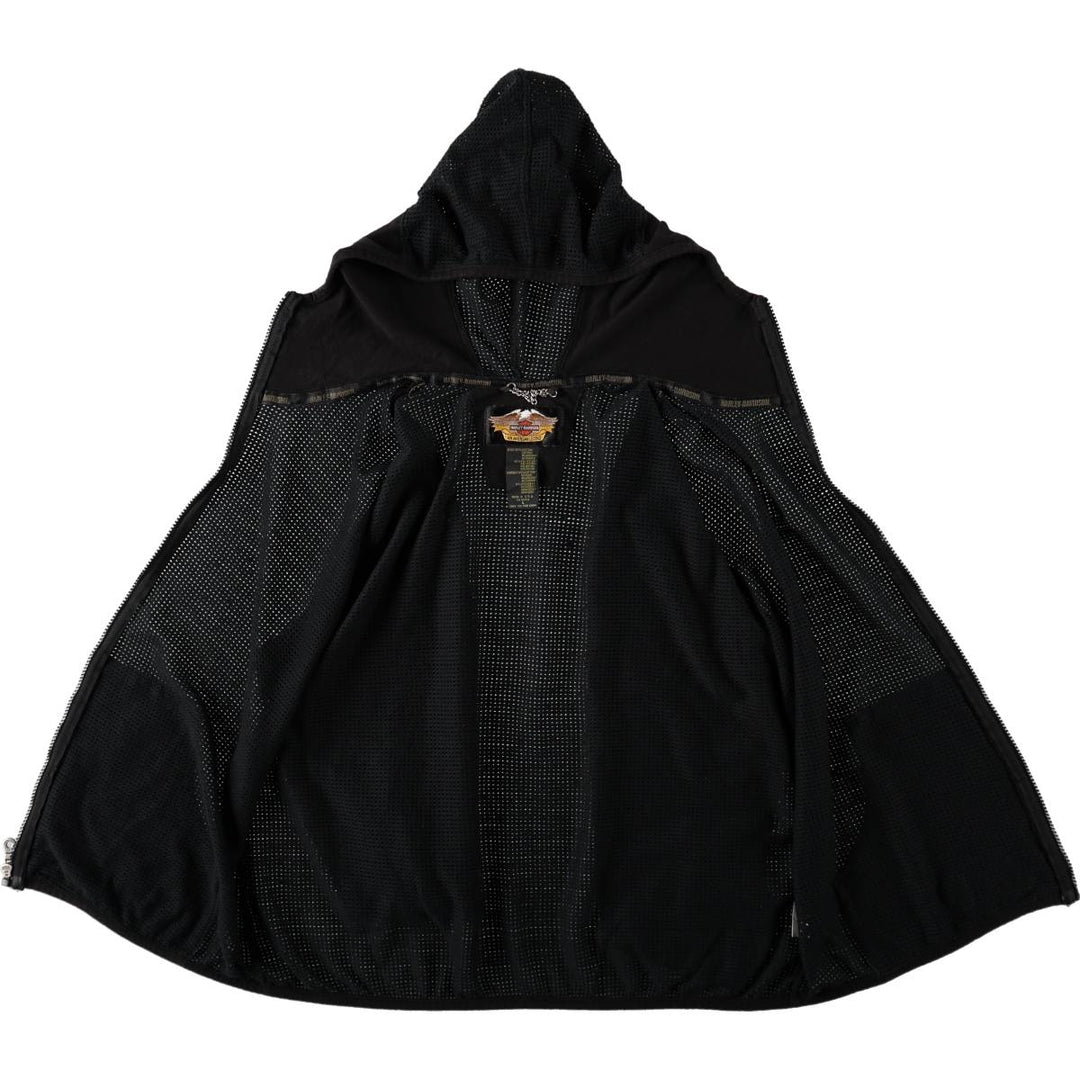 Harley-Davidson Mesh Sweat Full-Zip Hoodie, Made in USA, Women's Size L (approx.) cotton black type Vintage Second Hand