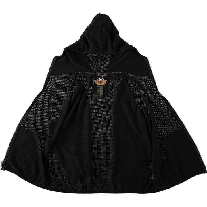 Harley-Davidson Mesh Sweat Full-Zip Hoodie, Made in USA, Women's Size L (approx.) cotton black type Vintage Second Hand