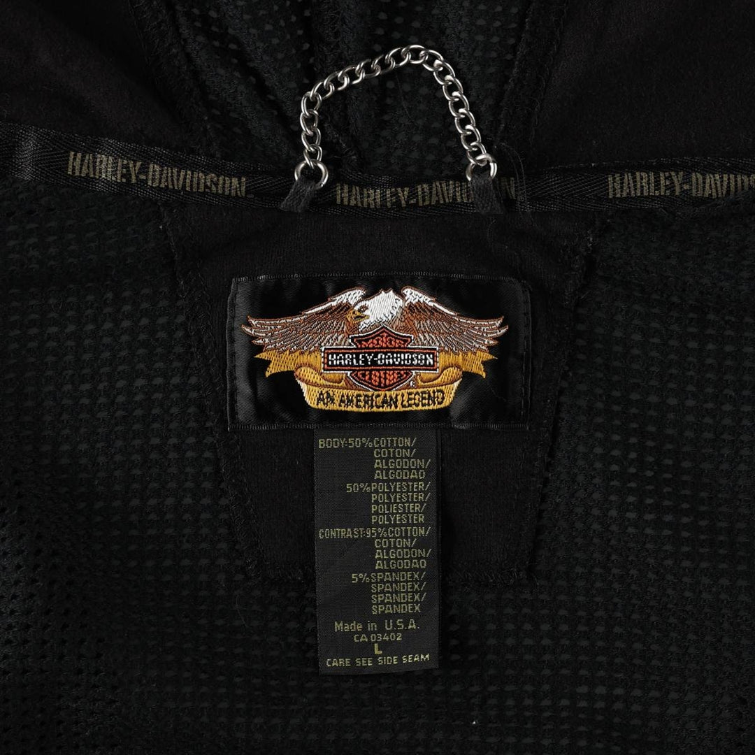 Harley-Davidson Mesh Sweat Full-Zip Hoodie, Made in USA, Women's Size L (approx.) cotton black type Vintage Second Hand