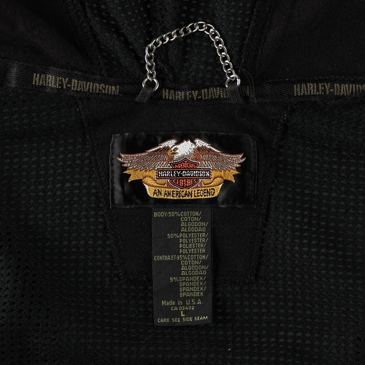 Harley-Davidson Mesh Sweat Full-Zip Hoodie, Made in USA, Women's Size L (approx.) cotton black type Vintage Second Hand