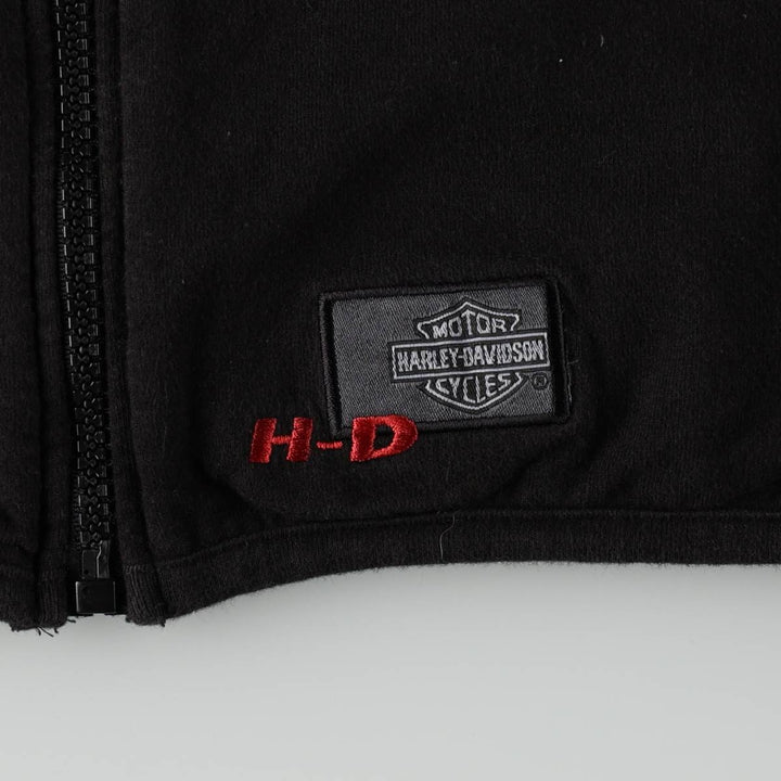 Harley-Davidson Mesh Sweat Full-Zip Hoodie, Made in USA, Women's Size L (approx.) cotton black type Vintage Second Hand