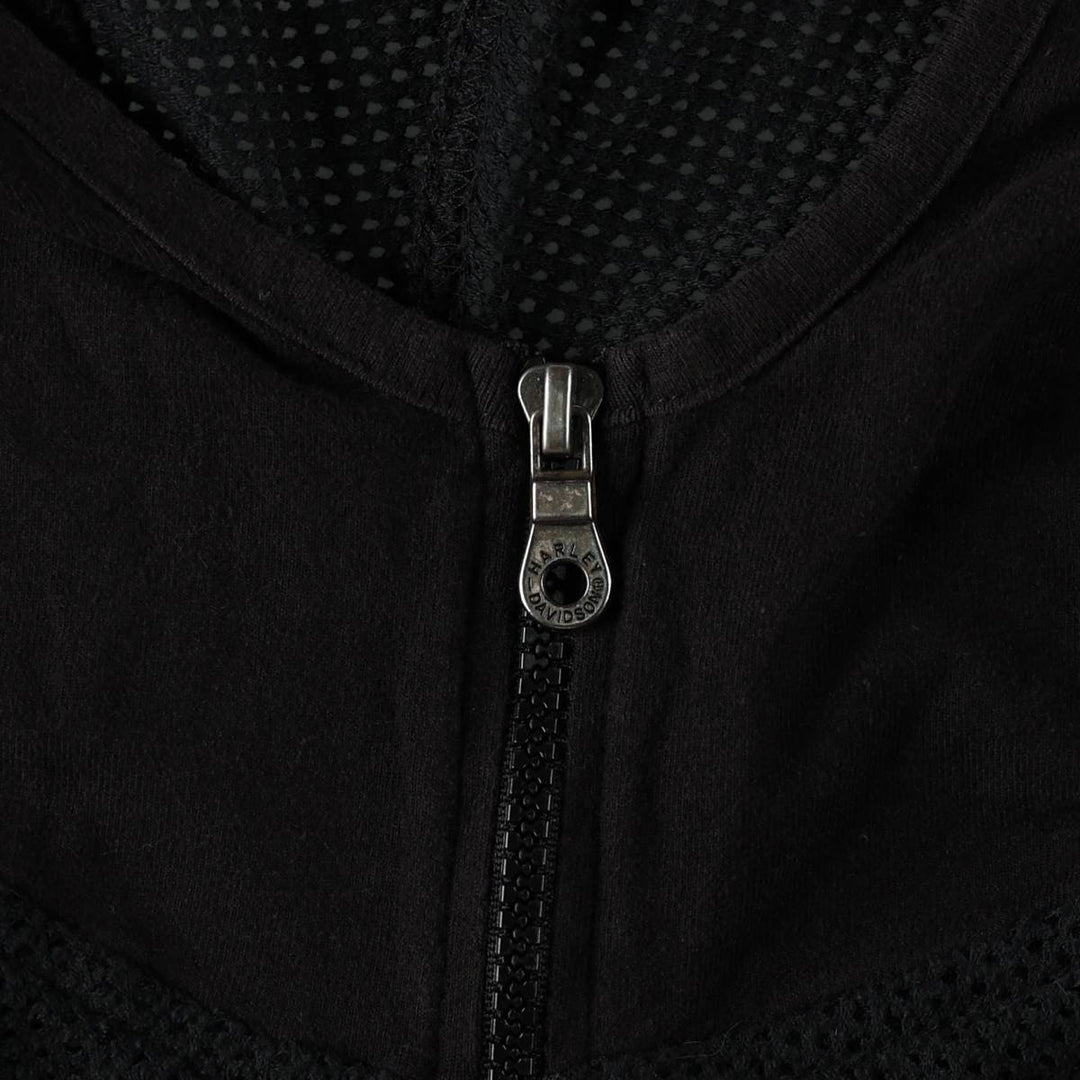 Harley-Davidson Mesh Sweat Full-Zip Hoodie, Made in USA, Women's Size L (approx.) cotton black type Vintage Second Hand