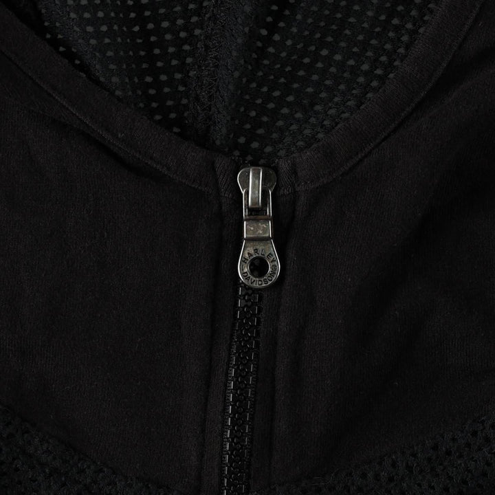 Harley-Davidson Mesh Sweat Full-Zip Hoodie, Made in USA, Women's Size L (approx.) cotton black type Vintage Second Hand