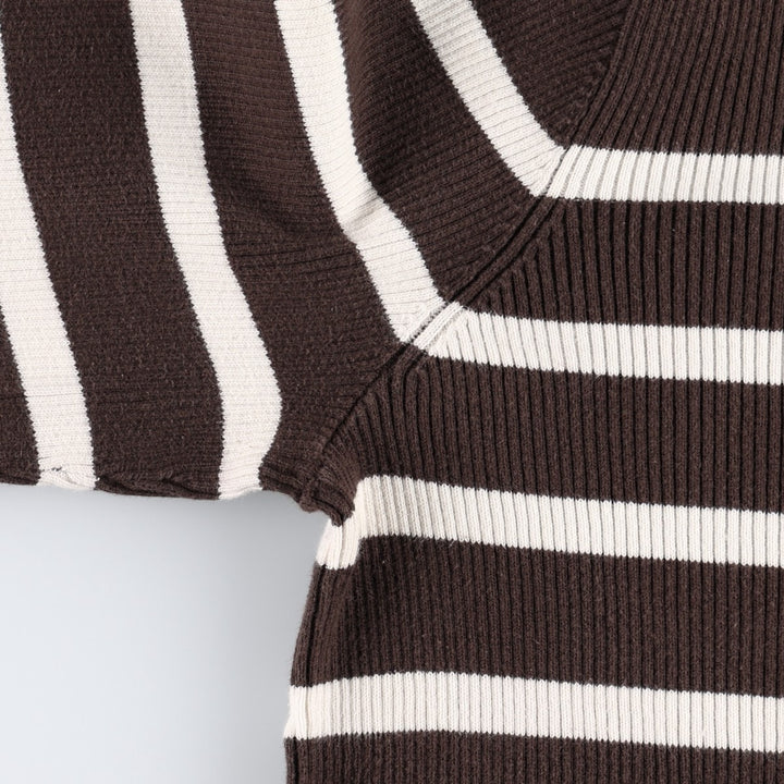 Ralph Lauren LAUREN Striped Pattern Ribbed High Neck Cotton Knit Sweater, Women's Size XL cotton ivory Vintage Second Hand