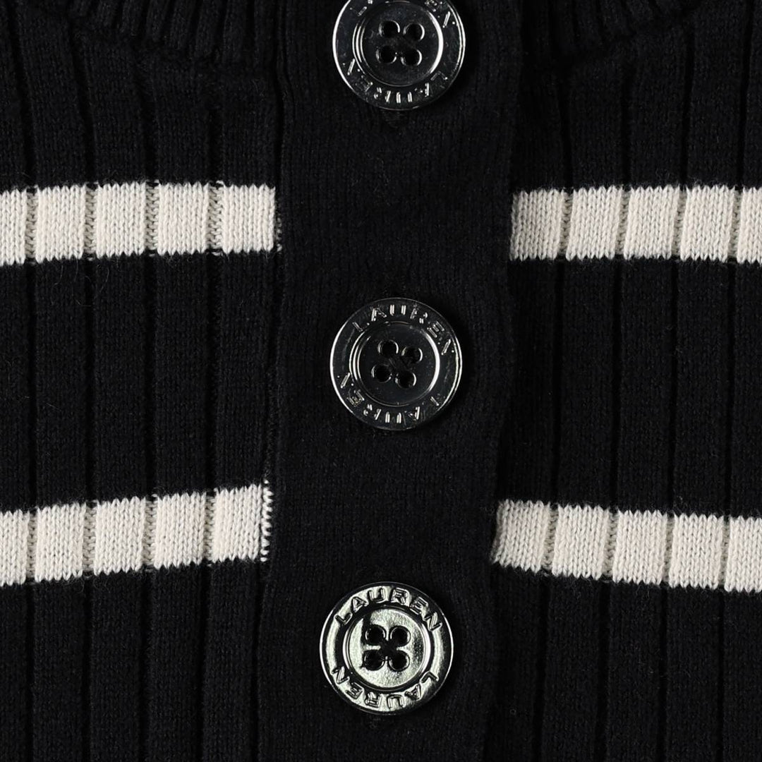 Ralph Lauren LRL LAUREN JEANS COMPANY Striped Pattern Rib-Knit Half-Button Cotton Sweater, Women's Size L (approx.) cotton black type Vintage Second Hand