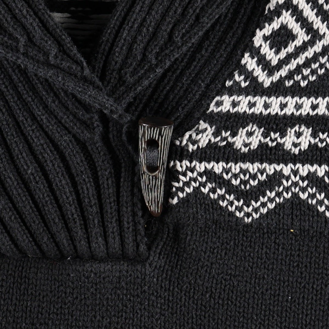 Ralph Lauren LAUREN Nordic Pattern Shawl Collar Cotton Knit Sweater, Women's Size XL (approx.) cotton black type Vintage Second Hand