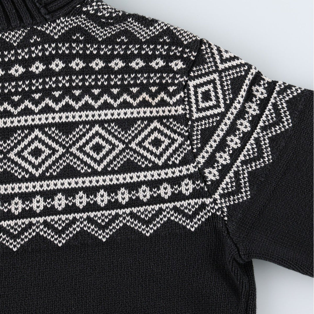 Ralph Lauren LAUREN Nordic Pattern Shawl Collar Cotton Knit Sweater, Women's Size XL (approx.) cotton black type Vintage Second Hand