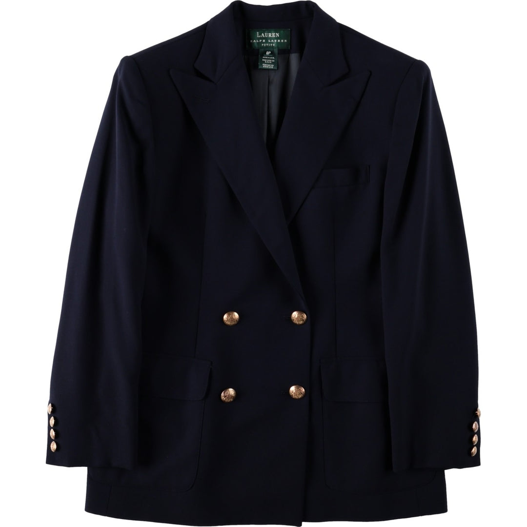 Ralph Lauren LAUREN Double-breasted peaked lapel navy blazer tailored jacket, made in USA, women's size L equivalent. wool navy blue type Vintage Second Hand