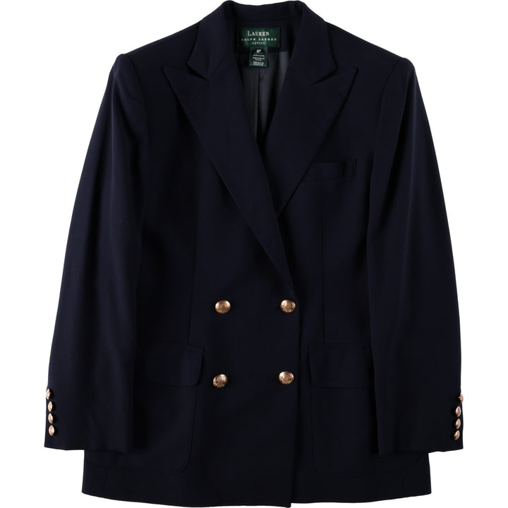 Ralph Lauren LAUREN Double-breasted peaked lapel navy blazer tailored jacket, made in USA, women's size L equivalent. wool navy blue type Vintage Second Hand
