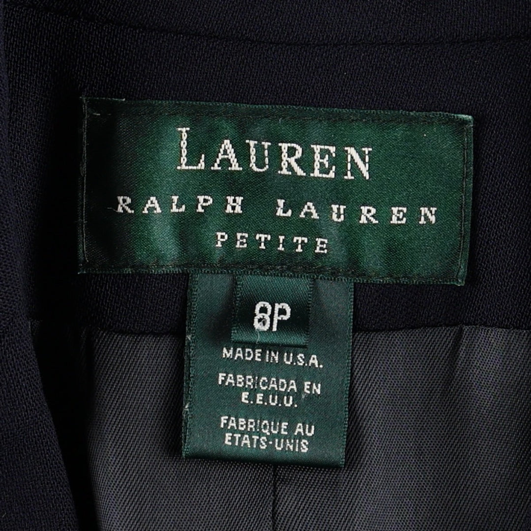 Ralph Lauren LAUREN Double-breasted peaked lapel navy blazer tailored jacket, made in USA, women's size L equivalent. wool navy blue type Vintage Second Hand