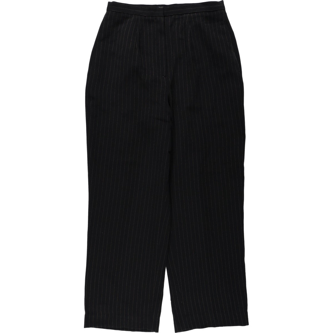 LAURA SCOTT Stripe Pattern One-Pleat Slacks Pants Women's L (equivalent to W28) polyester black type Vintage Second Hand