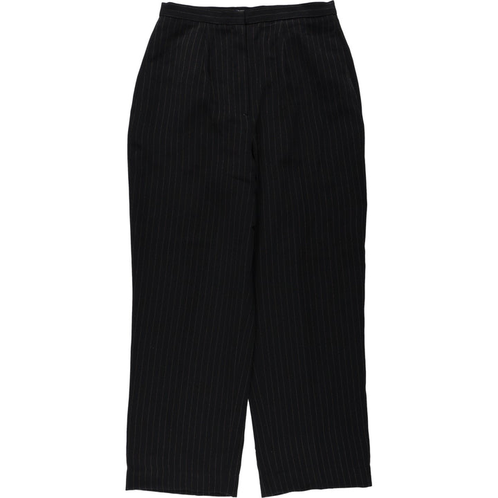LAURA SCOTT Stripe Pattern One-Pleat Slacks Pants Women's L (equivalent to W28) polyester black type Vintage Second Hand