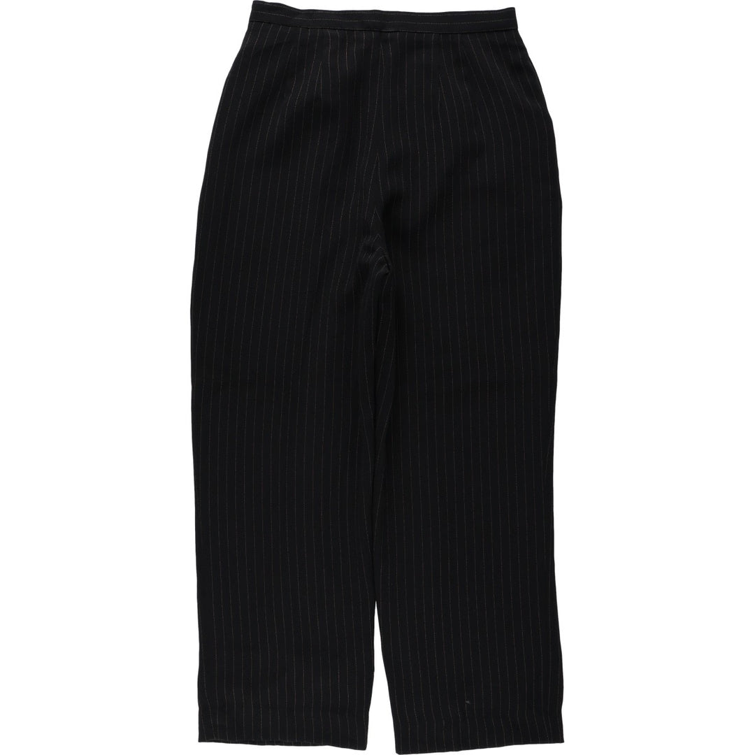 LAURA SCOTT Stripe Pattern One-Pleat Slacks Pants Women's L (equivalent to W28) polyester black type Vintage Second Hand