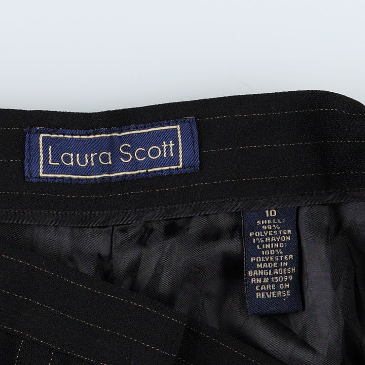 LAURA SCOTT Stripe Pattern One-Pleat Slacks Pants Women's L (equivalent to W28) polyester black type Vintage Second Hand