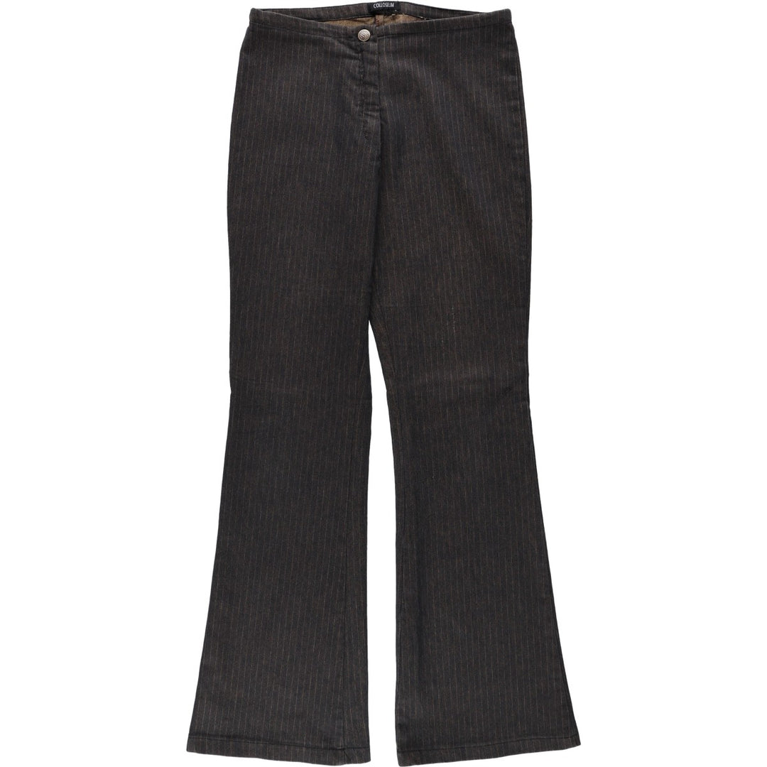 COLLOSEUM Stripe Pattern Cotton Slacks Pants, Flare Pants, Women's Size L (equivalent to W29), Vintage cotton dark chocolate Vintage Second Hand