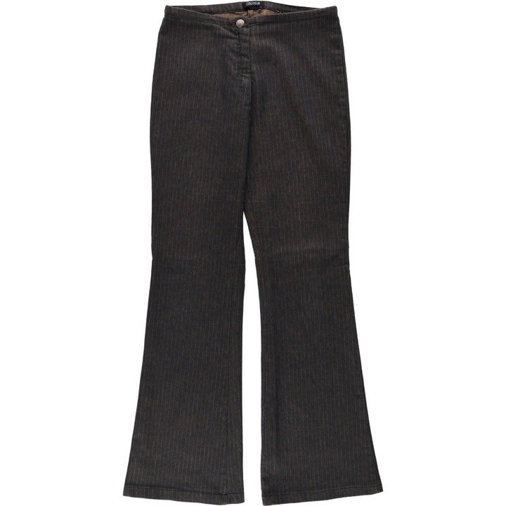COLLOSEUM Stripe Pattern Cotton Slacks Pants, Flare Pants, Women's Size L (equivalent to W29), Vintage cotton dark chocolate Vintage Second Hand