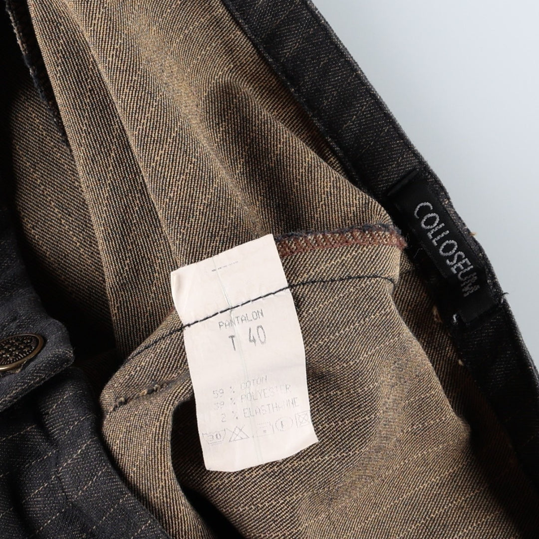 COLLOSEUM Stripe Pattern Cotton Slacks Pants, Flare Pants, Women's Size L (equivalent to W29), Vintage cotton dark chocolate Vintage Second Hand