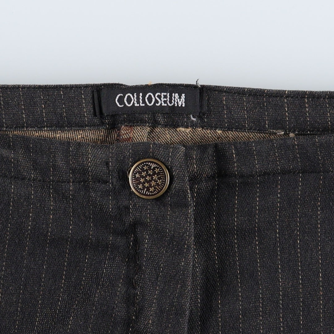 COLLOSEUM Stripe Pattern Cotton Slacks Pants, Flare Pants, Women's Size L (equivalent to W29), Vintage cotton dark chocolate Vintage Second Hand
