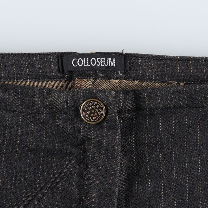 COLLOSEUM Stripe Pattern Cotton Slacks Pants, Flare Pants, Women's Size L (equivalent to W29), Vintage cotton dark chocolate Vintage Second Hand