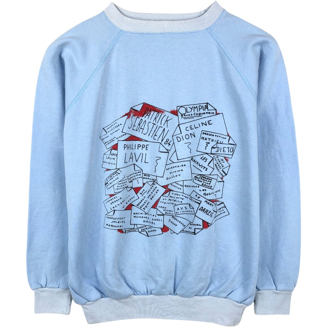 80'S GTI Sportswear Printed Sweatshirt, Made in France, Women's Size L (approx.), Vintage cotton Blue type light blue Vintage Second Hand