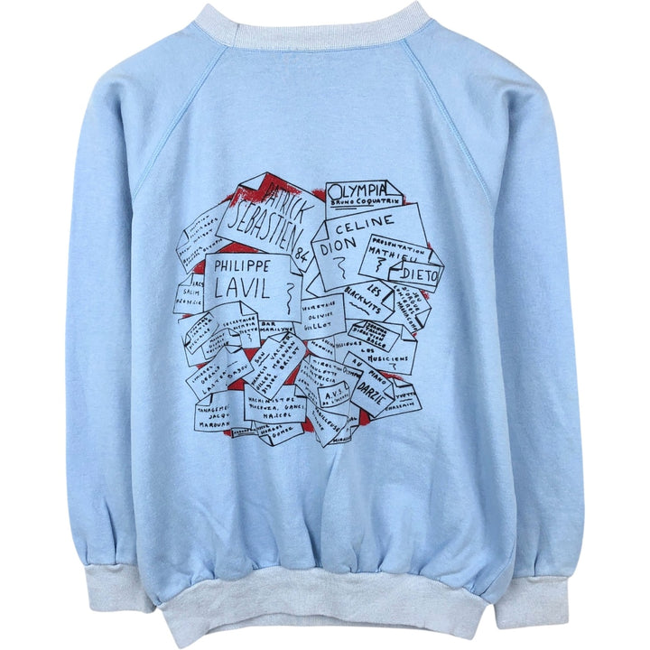 80'S GTI Sportswear Printed Sweatshirt, Made in France, Women's Size L (approx.), Vintage cotton Blue type light blue Vintage Second Hand
