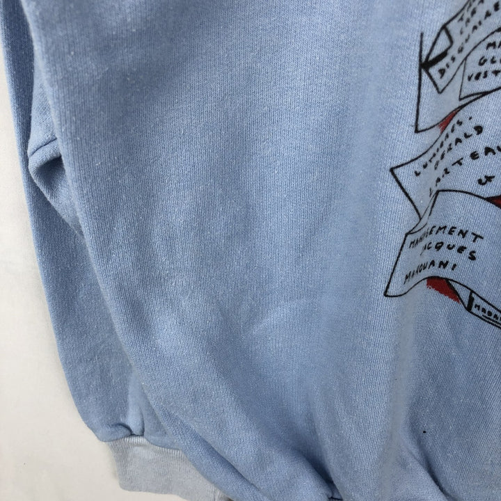 80'S GTI Sportswear Printed Sweatshirt, Made in France, Women's Size L (approx.), Vintage cotton Blue type light blue Vintage Second Hand