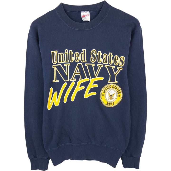 90'S Sofie US Navy Military Print Sweatshirt, Women's Size S (approx.), Vintage cotton navy blue type Vintage Second Hand