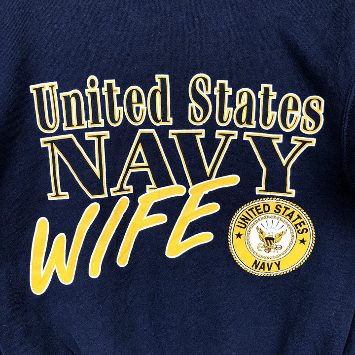 90'S Sofie US Navy Military Print Sweatshirt, Women's Size S (approx.), Vintage cotton navy blue type Vintage Second Hand