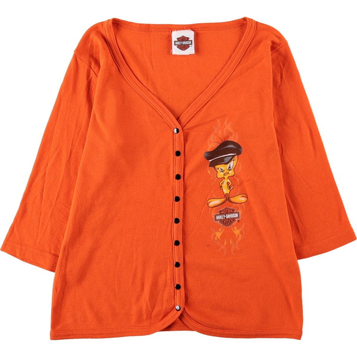 Harley-Davidson Looney Tunes Tweety 3/4 Sleeve Tribal Cardigan, Made in USA, Women's Size L (approx.) cotton orange type Vintage Second Hand