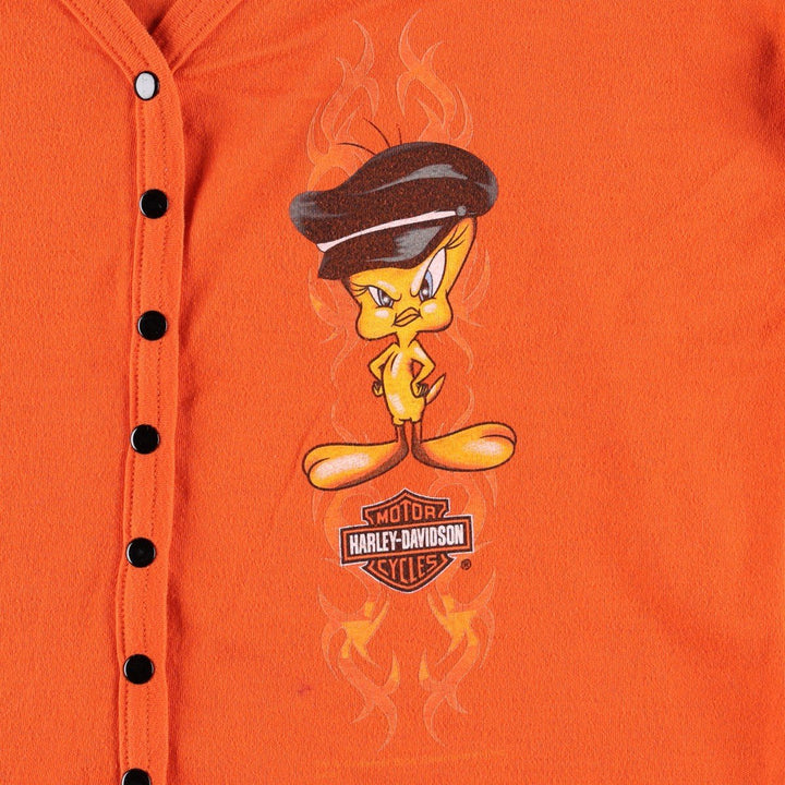 Harley-Davidson Looney Tunes Tweety 3/4 Sleeve Tribal Cardigan, Made in USA, Women's Size L (approx.) cotton orange type Vintage Second Hand