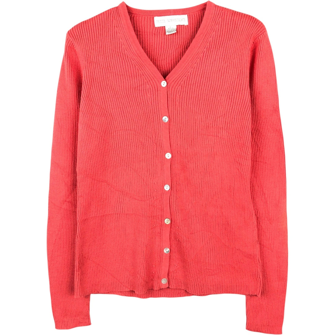 PETITE SOPHISTICATE Rib-knit Cotton Cardigan, Made in England, Women's Size M (approx.) cotton coral Vintage Second Hand