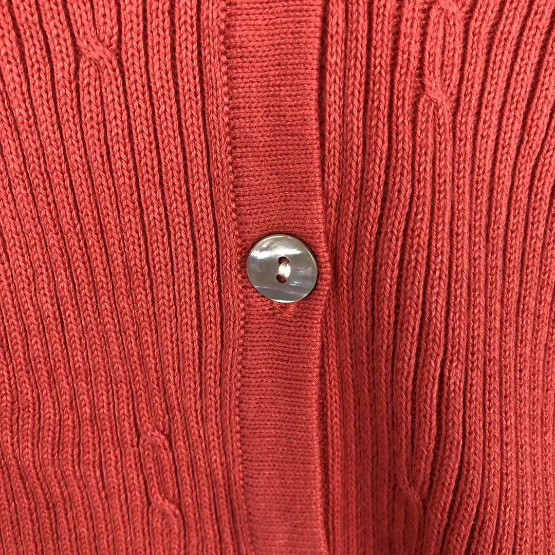 PETITE SOPHISTICATE Rib-knit Cotton Cardigan, Made in England, Women's Size M (approx.) cotton coral Vintage Second Hand