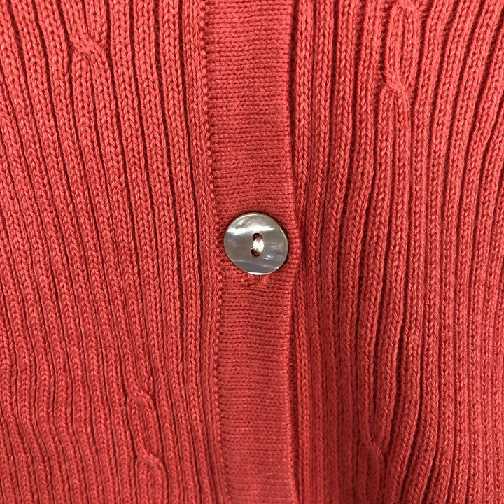 PETITE SOPHISTICATE Rib-knit Cotton Cardigan, Made in England, Women's Size M (approx.) cotton coral Vintage Second Hand