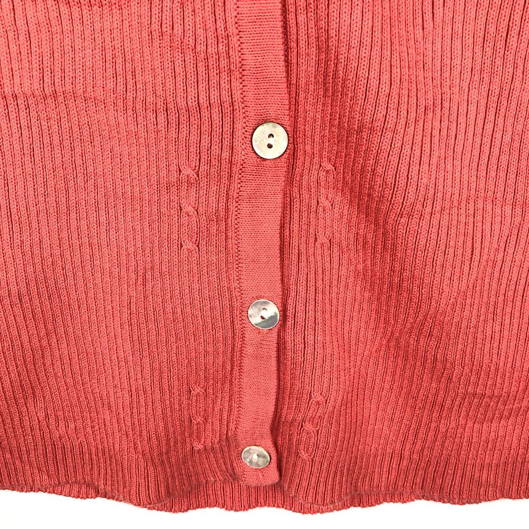 PETITE SOPHISTICATE Rib-knit Cotton Cardigan, Made in England, Women's Size M (approx.) cotton coral Vintage Second Hand
